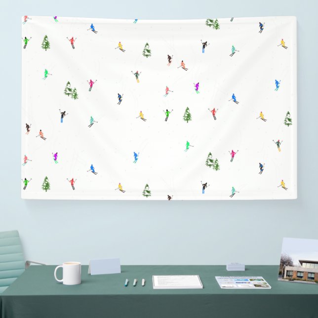 Winter Alpine Skiers Skiing Ski Skis Pattern Banner (Tradeshow)