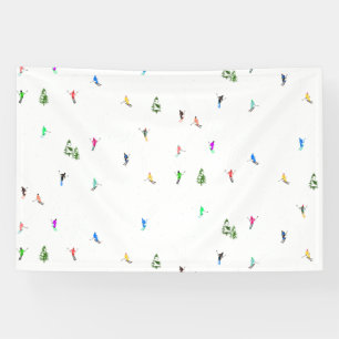 Winter Alpine Skiers Skiing Ski Skis Pattern Banner