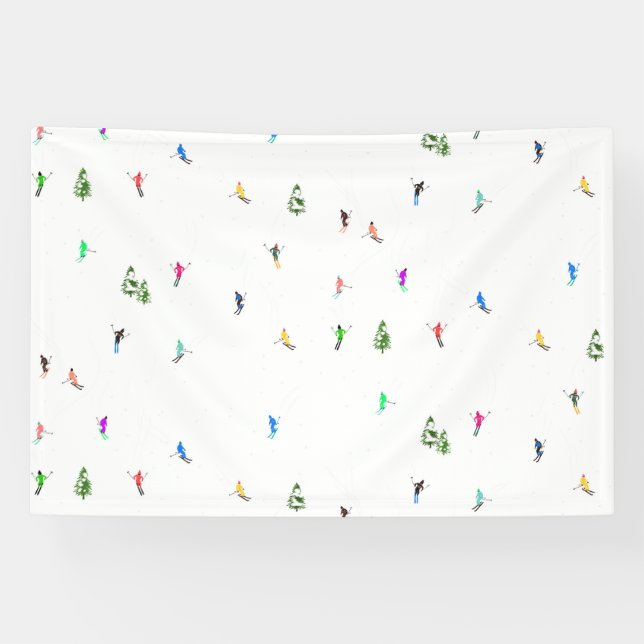 Winter Alpine Skiers Skiing Ski Skis Pattern Banner (Horizontal)