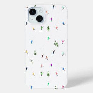 Winter Alpine Skiers Skiing Ski Skis Pattern iPhone 15 Mini Case