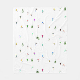 Winter Alpine Skiers Skiing Ski Skis Pattern Fleece Blanket