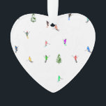 Winter Alpine Skiers Skiing Ski Skis Pattern Ornament<br><div class="desc">Cool winter themed skier pattern design with skiers skiing down alpine ski resort slopes among snow covered fir trees in alps. Freeride skiers are wearing colourful vintage retro ski suits, skiing downhill with skis on a white snowy mountain landscape background. Wonderful winter sport fun gift for a skier in your...</div>