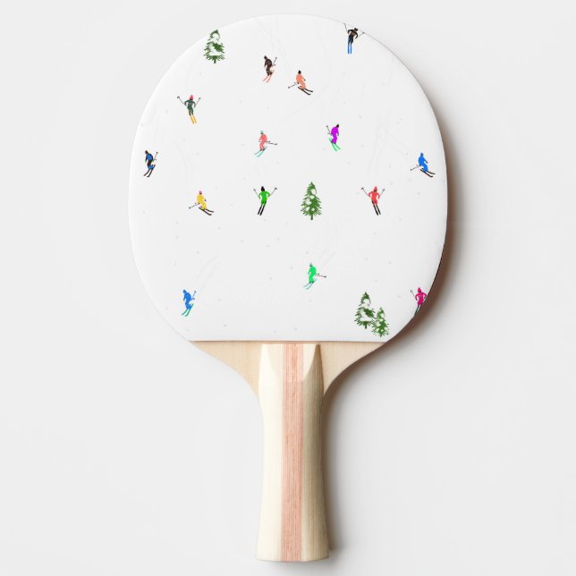 Winter Alpine Skiers Skiing Ski Skis Pattern Ping Pong Paddle (Front)