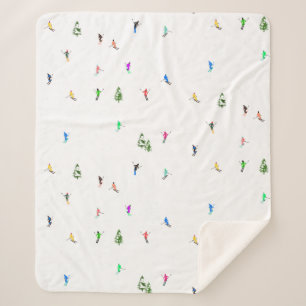 Winter Alpine Skiers Skiing Ski Skis Pattern Sherpa Blanket