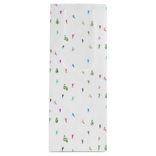 Winter Alpine Skiers Skiing Ski Skis Pattern Wine Gift Bag