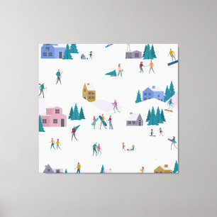 Winter Alps holidays: active people seamless Canvas Print