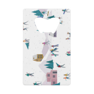 Winter Alps holidays: active people seamless Credit Card Bottle Opener