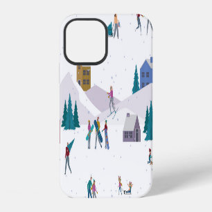 Winter Alps holidays: active people seamless iPhone 12 Case