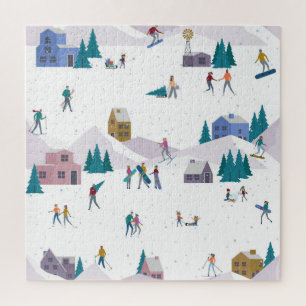 Winter Alps holidays: active people seamless Jigsaw Puzzle