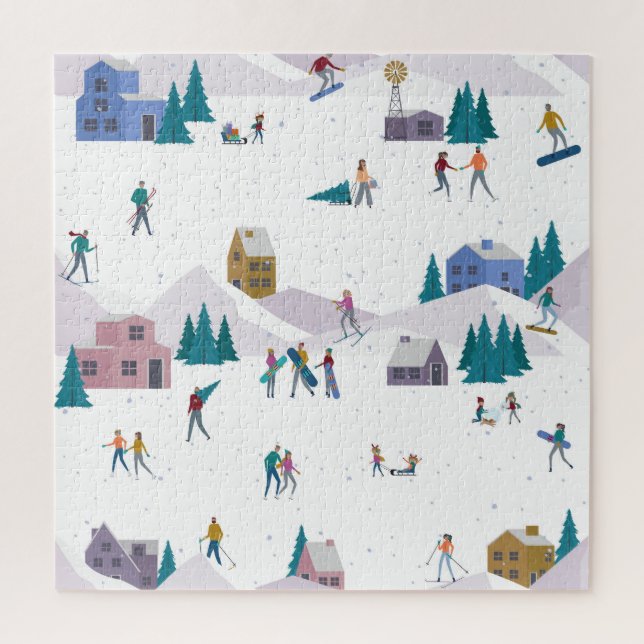 Winter Alps holidays: active people seamless Jigsaw Puzzle (Vertical)