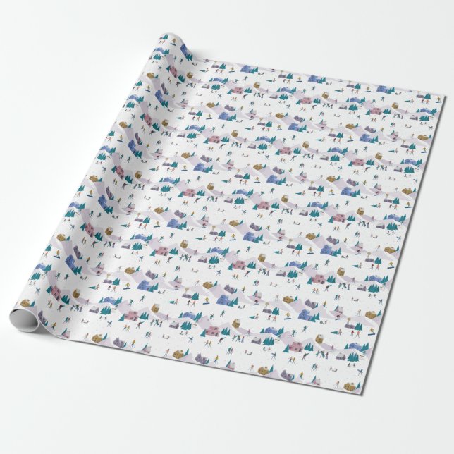 Winter Alps holidays: active people seamless Wrapping Paper (Unrolled)