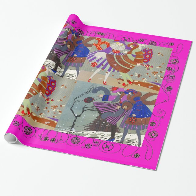 WINTER AND FALL ART DECO BEAUTY FASHION WRAPPING PAPER (Unrolled)