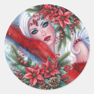 Winter angel Christmas Classic Round Sticker