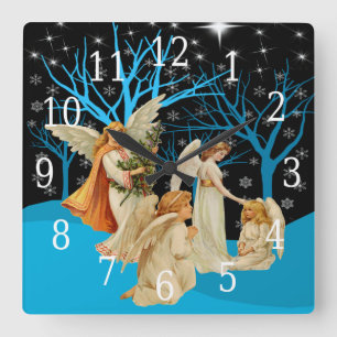 Winter Angels Square Clock
