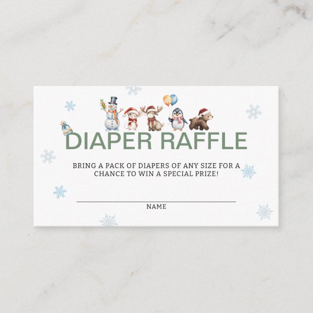 Winter Animal Baby Shower Diaper Raffle  Enclosure Card (Front)