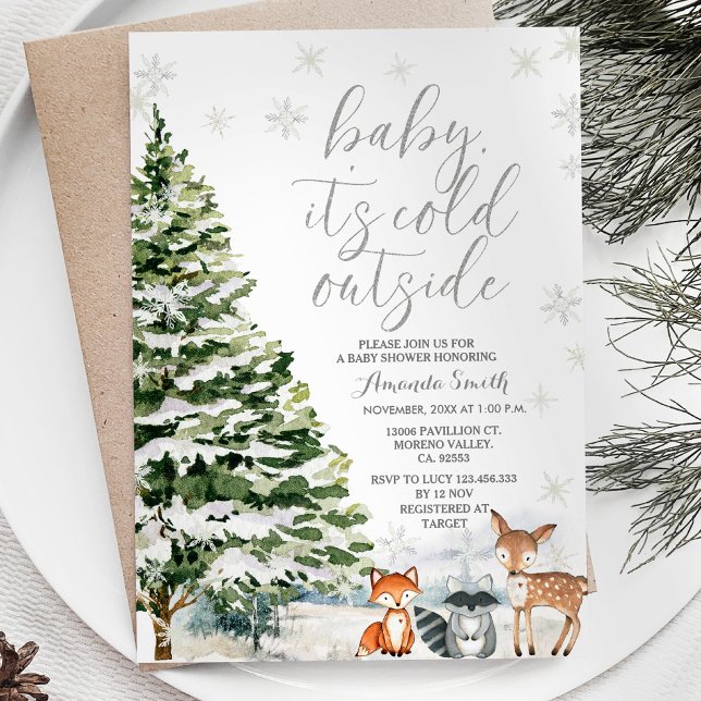 Winter Animal Evergreen Trees Baby Shower  Invitation (Creator Uploaded)