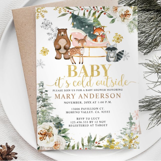 Winter Animal Forest It's Cold Outside Baby Shower Invitation (Creator Uploaded)