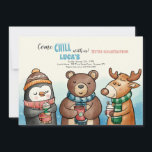 Winter Animal Friends Birthday Party Invitation<br><div class="desc">Dressed for the cold, three animal friends ( penguin, bear, deer) are chilling with warm drinks in their hands. A cute winter-theme birthday party invitation. (Background vector created by freepik - www.freepik.com). The card is easy to customize with your wording, font, font colour, paper shape options and choice of six...</div>