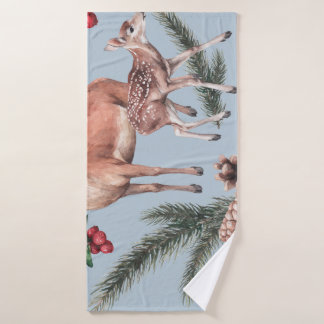 Winter animal sketch, blue background. bath towel