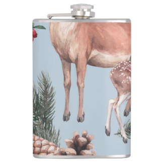 Winter animal sketch, blue background. hip flask