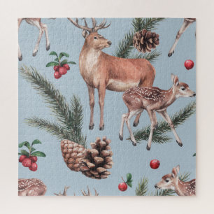 Winter animal sketch, blue background. jigsaw puzzle