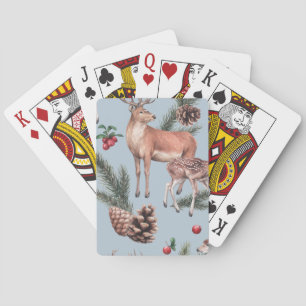 Winter animal sketch, blue background. playing cards