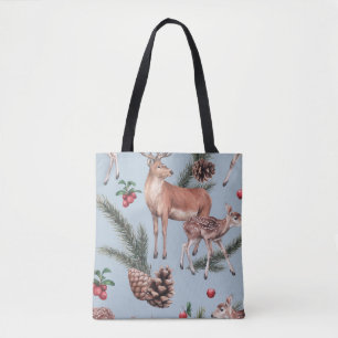 Winter animal sketch, blue background. tote bag