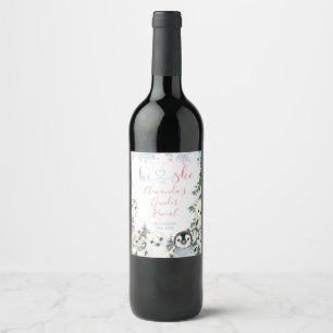 Winter animals artics Gender Reveal Wine Bottle Wine Label