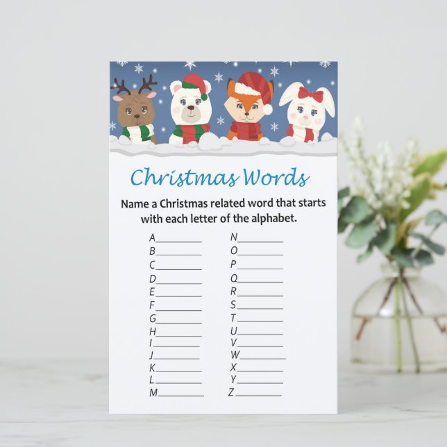 Winter animals christmas alphabet words game (Standing Front)