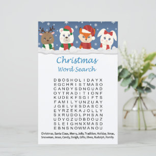 Winter animals christmas word search game