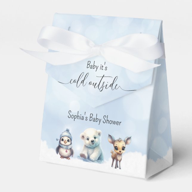 Winter Animals Cold Outside Baby Shower Favor Box (Front Side)
