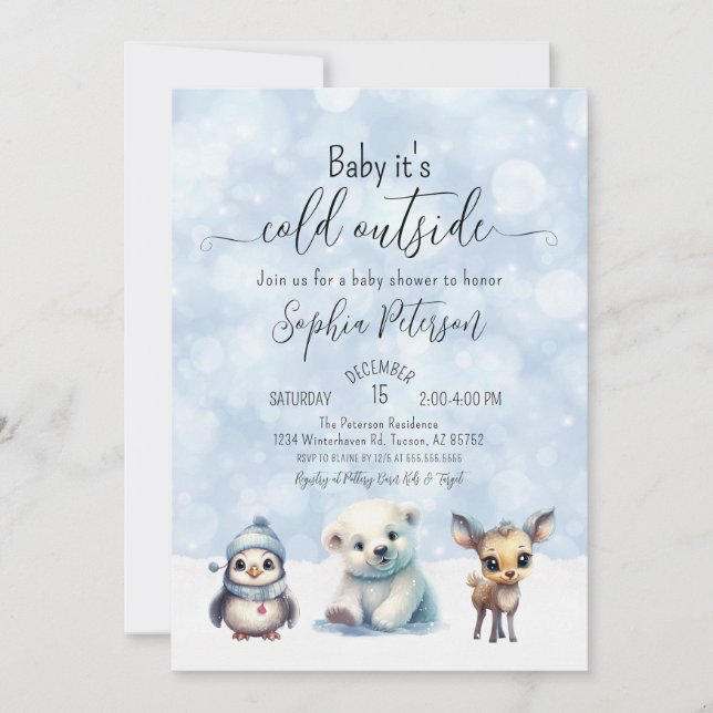 Winter Animals Cold Outside Baby Shower Invitation (Front)