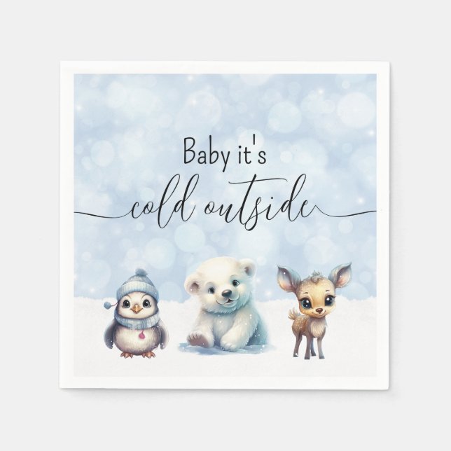 Winter Animals Cold Outside Baby Shower Napkin (Front)