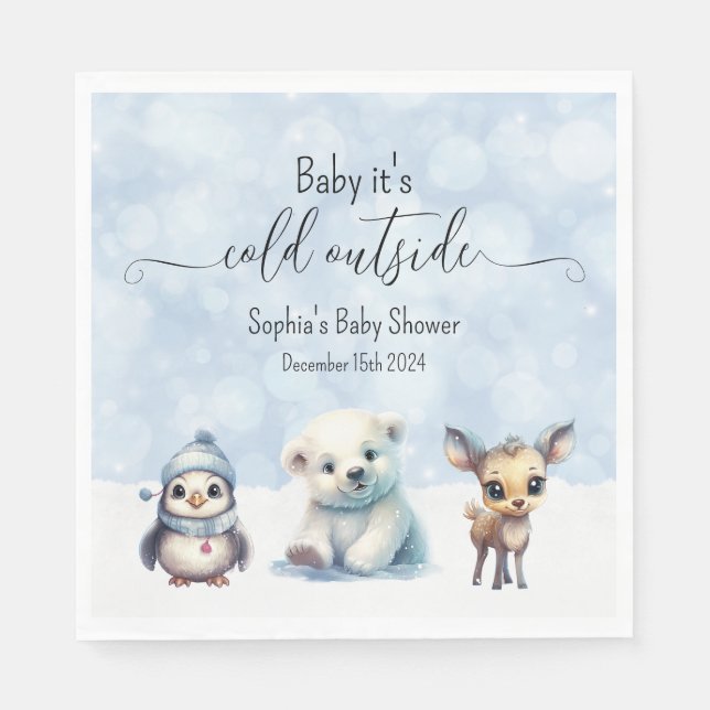 Winter Animals Cold Outside Baby Shower Napkin (Front)