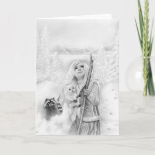 Winter Animals Girl fantasy Greeting Card