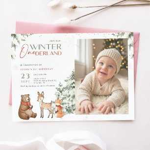 Winter Animals Onederland Kid Photo First Birthday Invitation