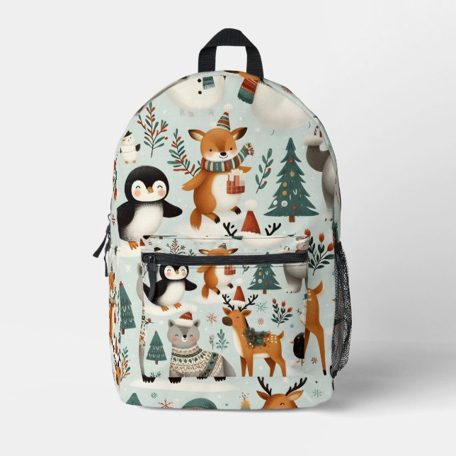 Winter animals printed backpack (Front)
