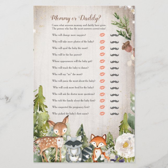 Winter Animals Woodland Mommy or Daddy Game (Front)