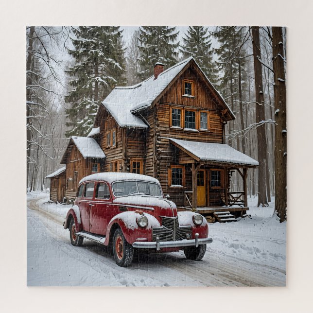Winter Antique Car Puzzle (Vertical)