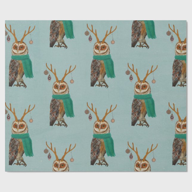 WINTER ANTLER OWL Wrapping Paper (Flat)