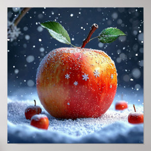 Winter Apple Landscape Cozy Snow Covered Nature Poster
