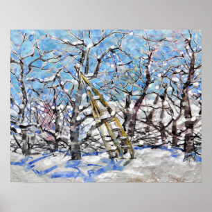 Winter Apple Pruning  / Artist Larry Lerew Poster