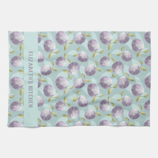 Winter apples cold green and purple personalized kitchen towel