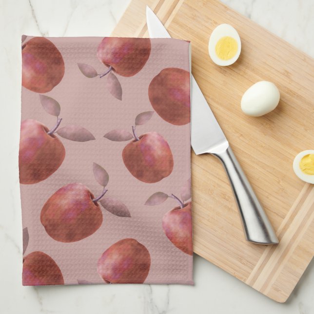 Winter apples muted red shades kitchen towel (Quarter Fold)