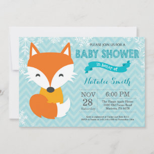 Winter Aqua Fox Baby Shower Invitation