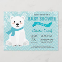 Winter Aqua Polar Bear Baby Shower Invitation