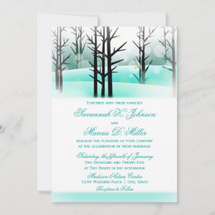 Winter Aqua Woodland Trees Wedding Invitations