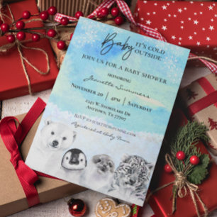 Winter Arctic Animal BabyShower It's Cold Outside Invitation