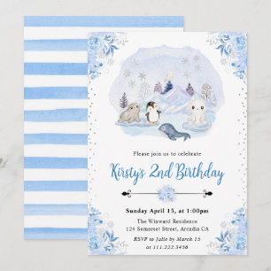 Winter Arctic Animals 2nd Birthday Invitation