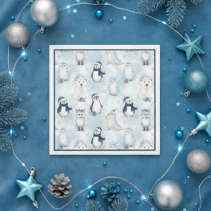 Winter Arctic Animals Cute Penguin & Polar Bear Napkin